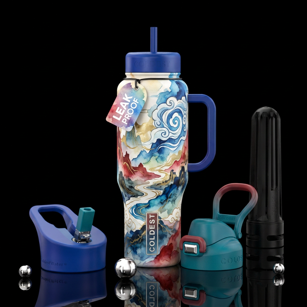 Rainbow Whimsical Watercolor water bottle design