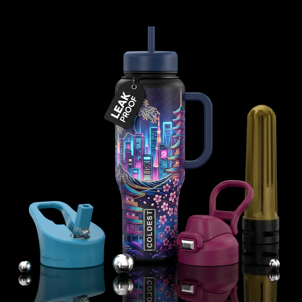 Neon Tokyo water bottle design