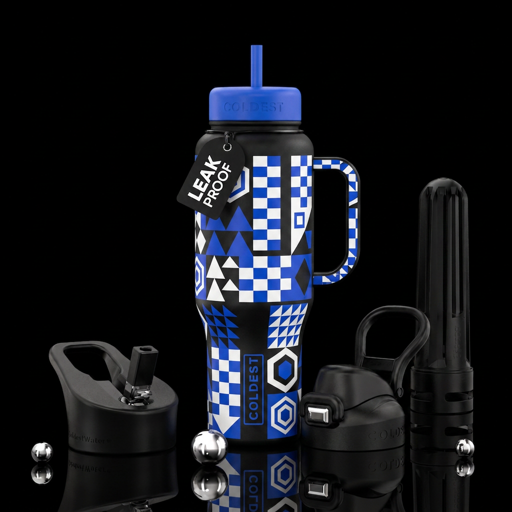Blue Geos water bottle design