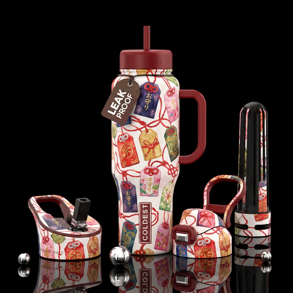 Shrine Charms water bottle design