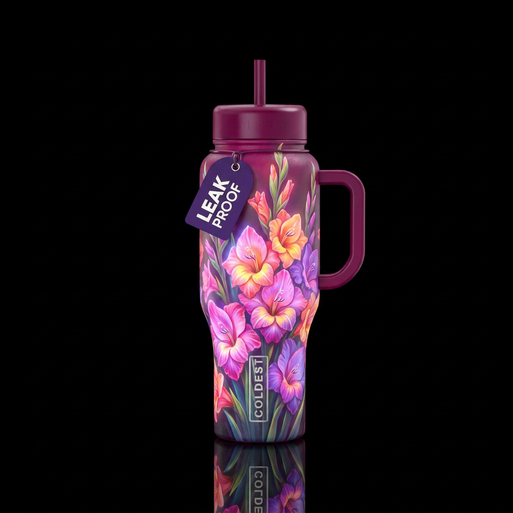 Gladiolus, glowie, whimsical, painted, photorealis... water bottle design