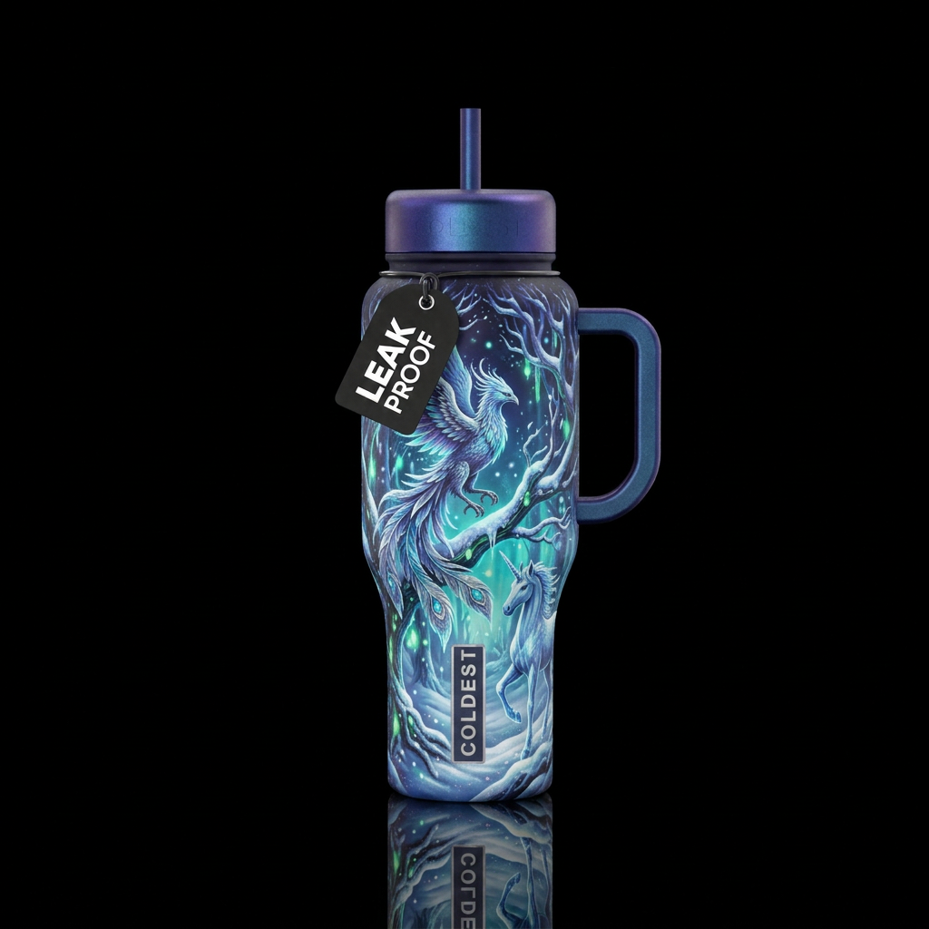 Winter wonderland, magical, beautiul, whimsical, m... water bottle design