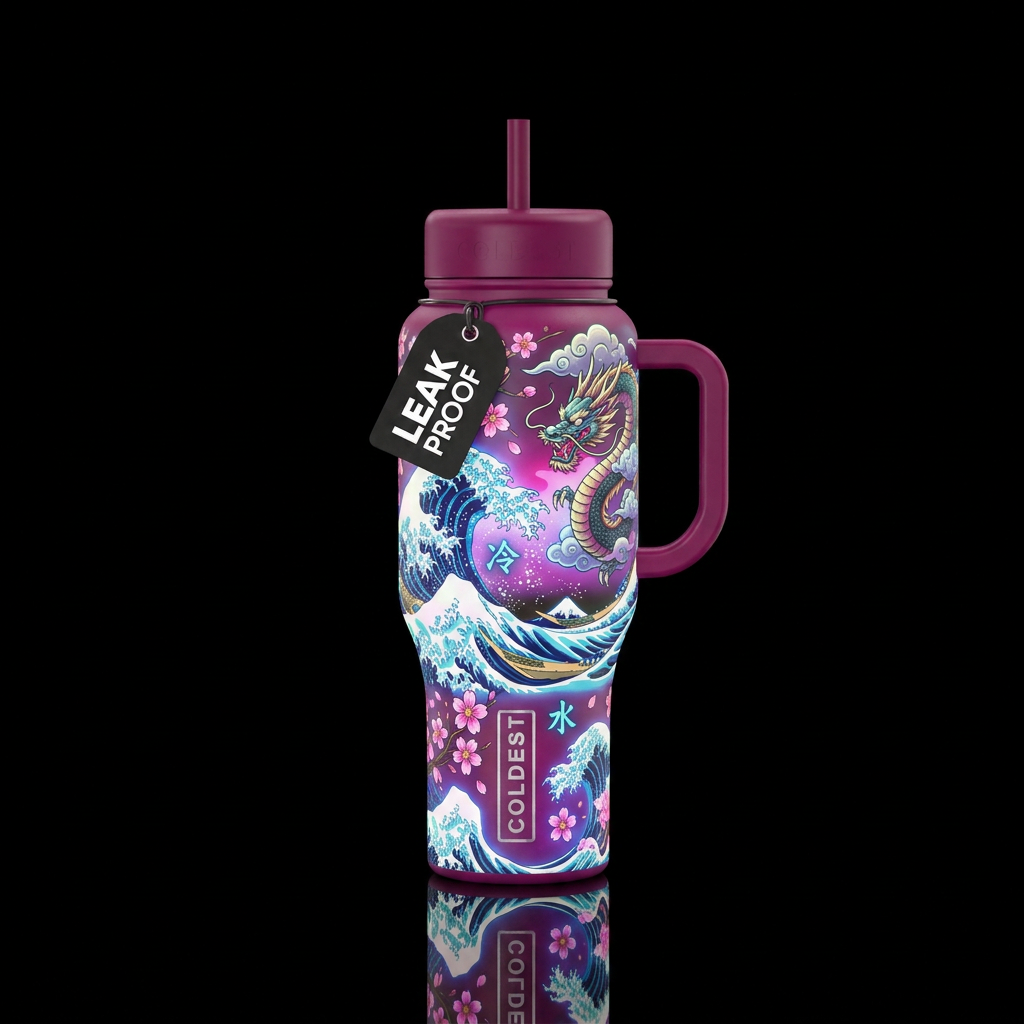 japanese, glowie water bottle design