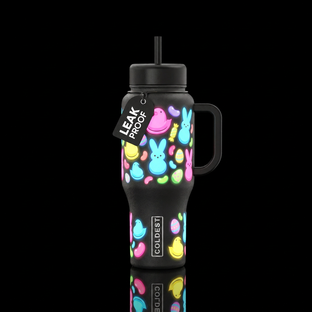 Peeps, chicks, bunnies, cartoon, candy, glowie water bottle design