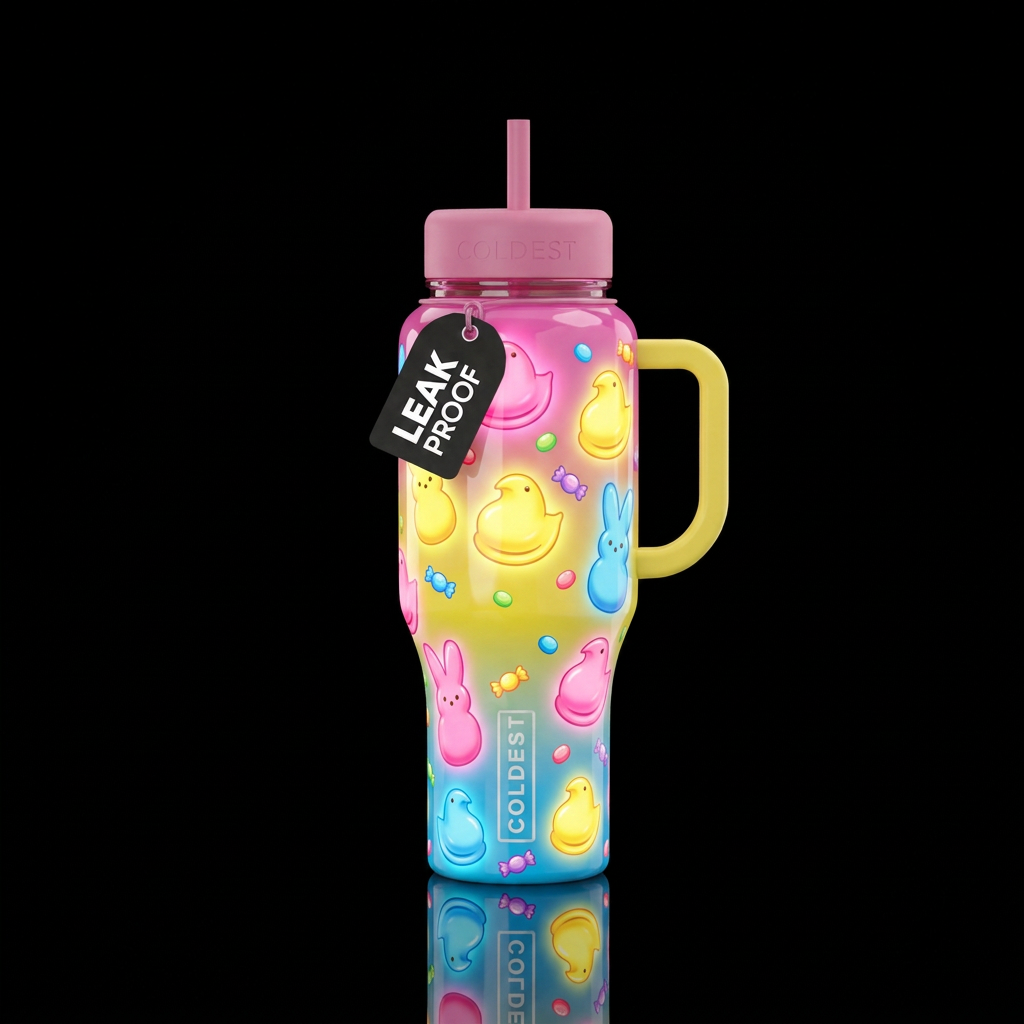 Peeps, chicks, bunnies, cartoon, candy, glowie water bottle design