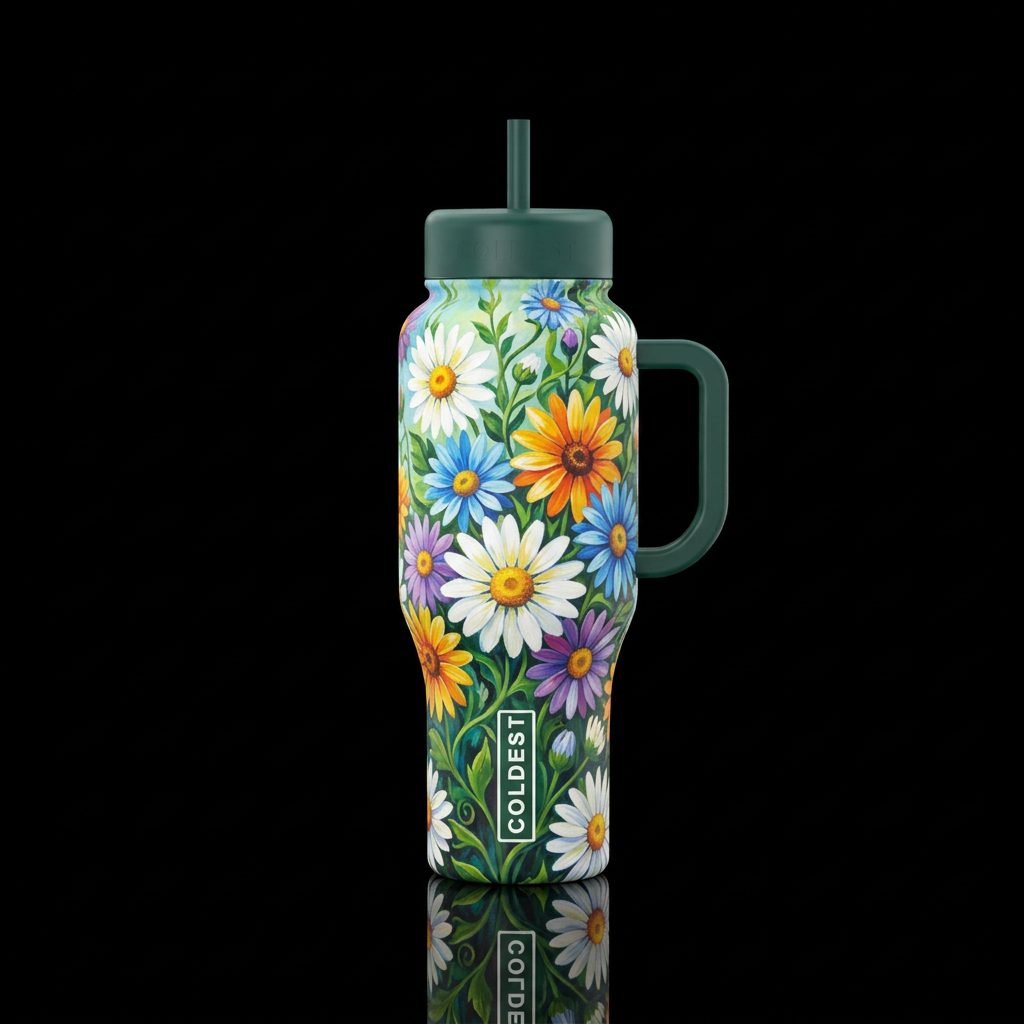 Unique, Daisy, beautiul, vibrant, painting water bottle design