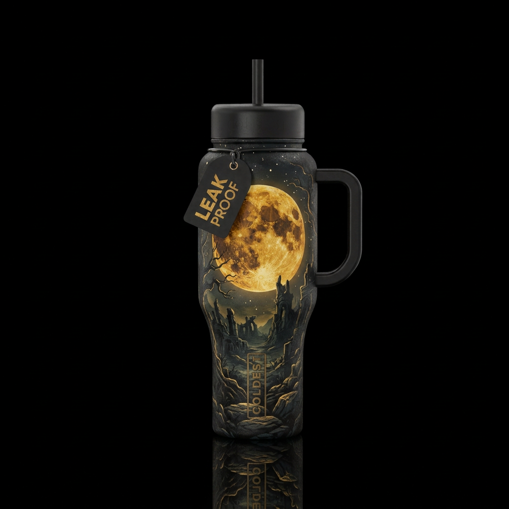 harvest moon, rugged, fantasy, darkness water bottle design