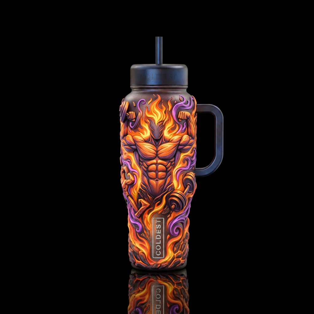 bodybuilding, magical, explosive, firery, abstract... water bottle design