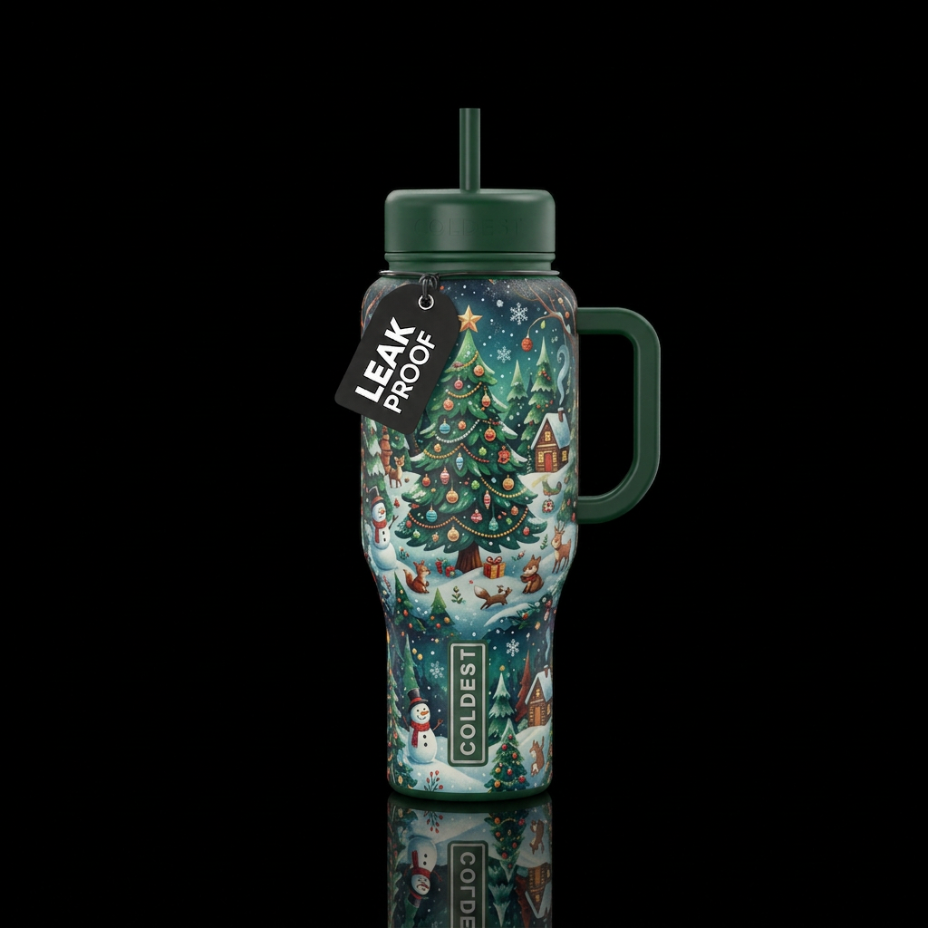 Whimsical Christmas tree, winter, wonderland water bottle design