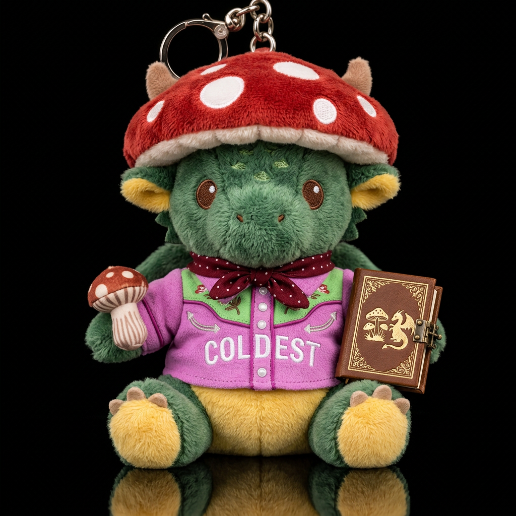 Mushy the mushroom reading dragon water bottle design