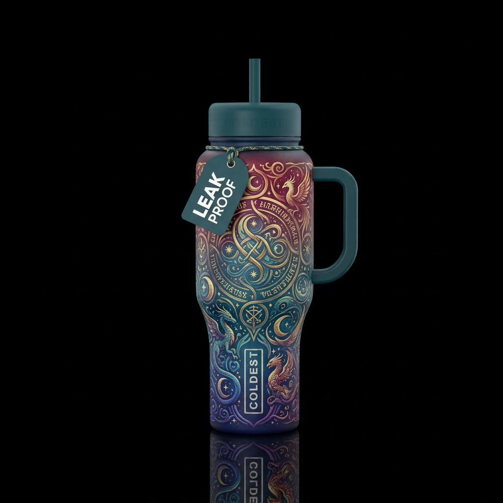 Ombré, beautiul, ancient, whimsical water bottle design