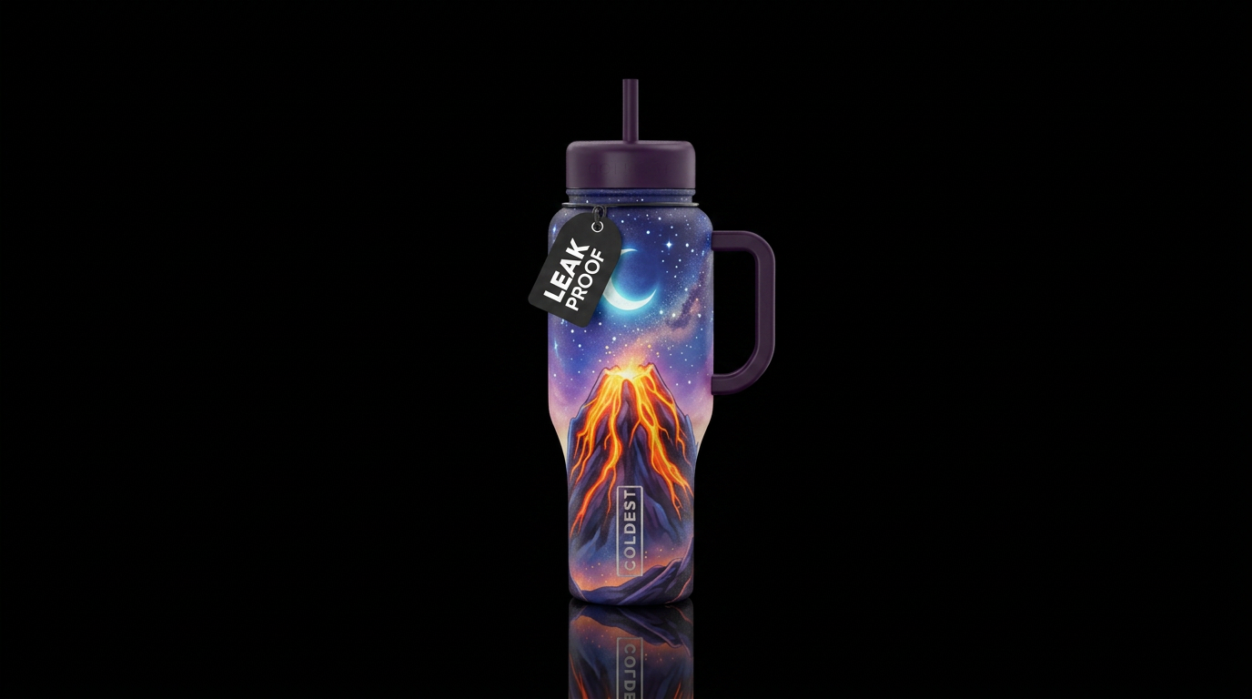A magical eruption water bottle design