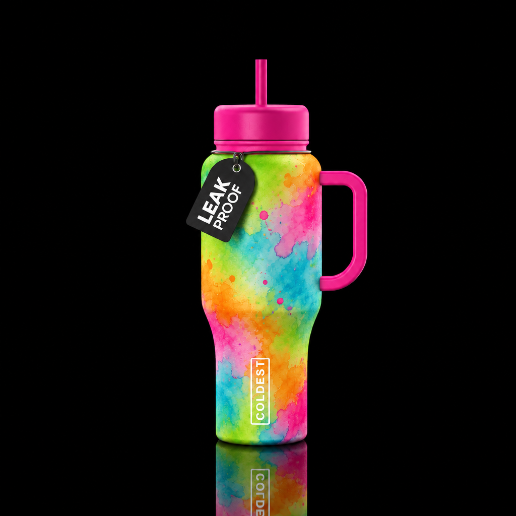 Lime green, bright orange, light blue and hot pink... water bottle design