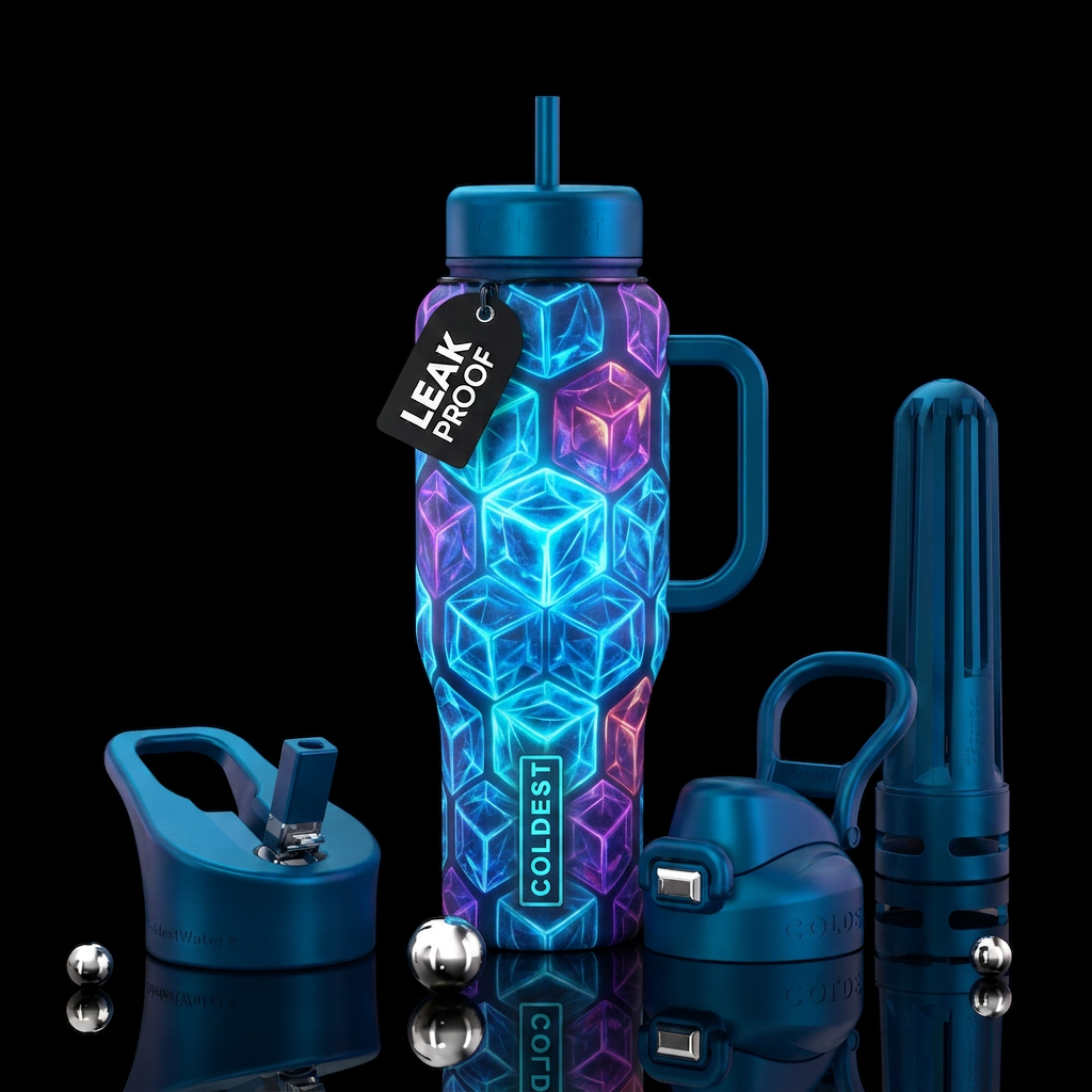 Neon icey cubes water bottle design
