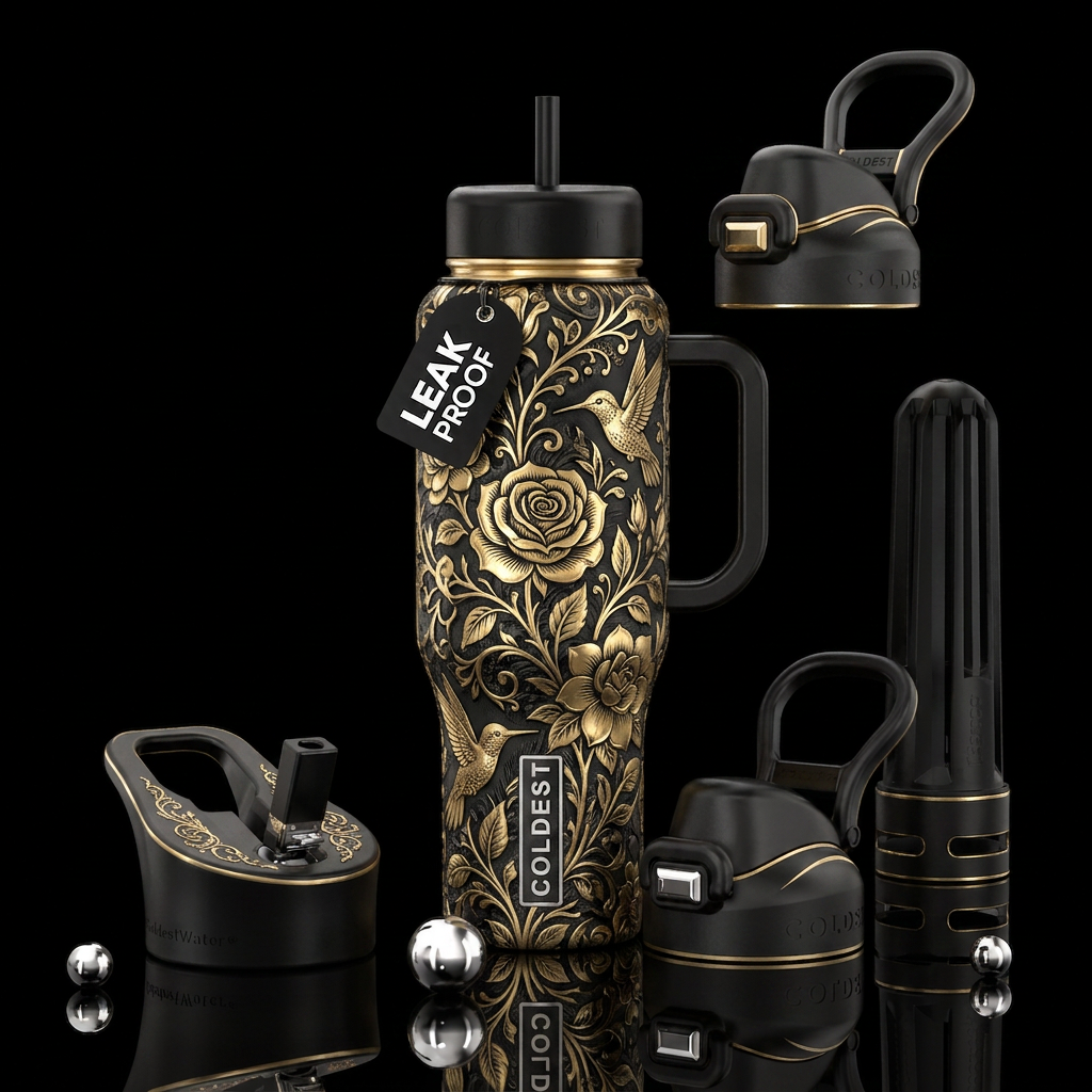 Black and gold, garden water bottle design