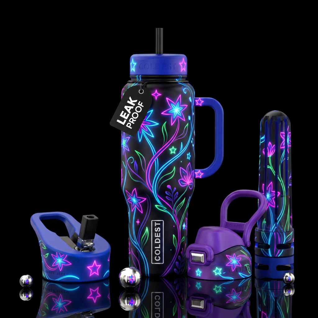 Neon stars, garden water bottle design