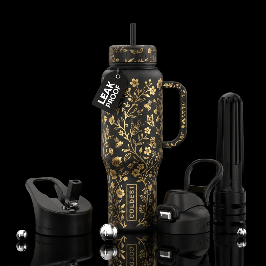 Black and gold, garden water bottle design