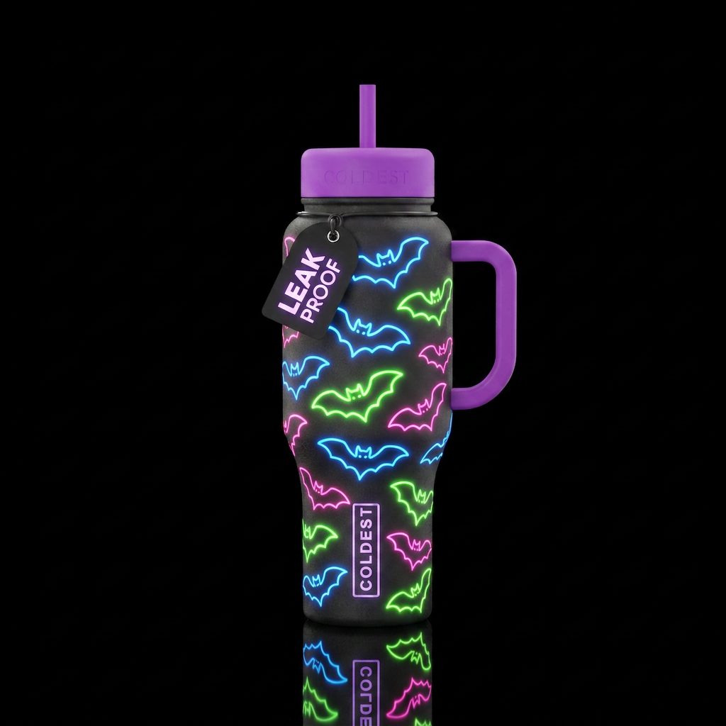 Neon bats water bottle design