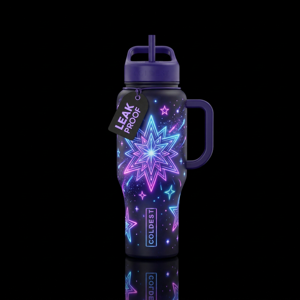 Neon star, dreamy water bottle design