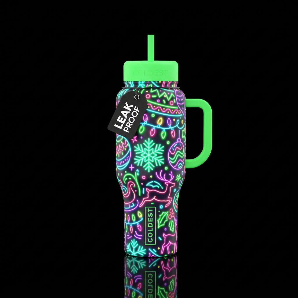 Neon Christmas water bottle design