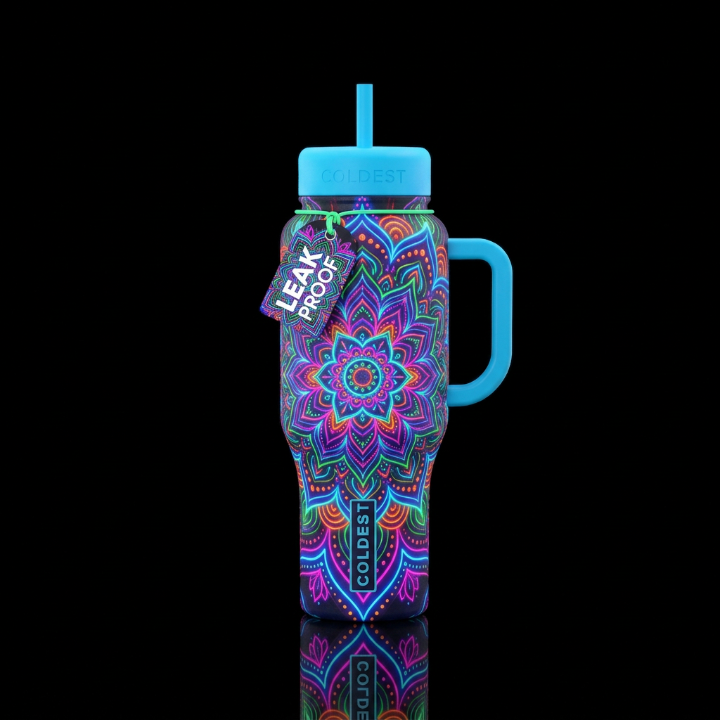 Neon mendalia water bottle design