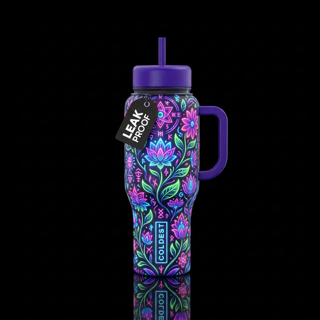 Neon floral cryptic water bottle design