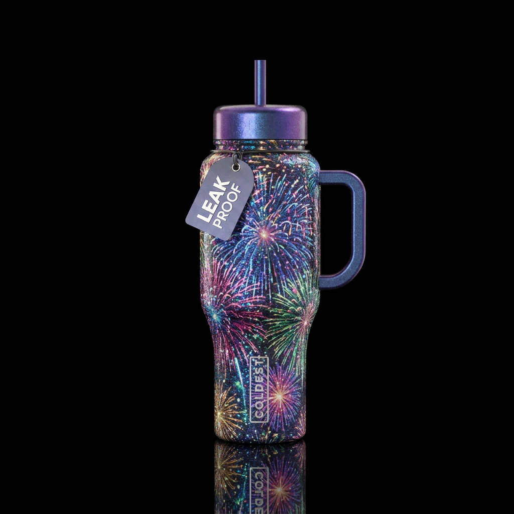 Fireworks sparkly iridescent water bottle design