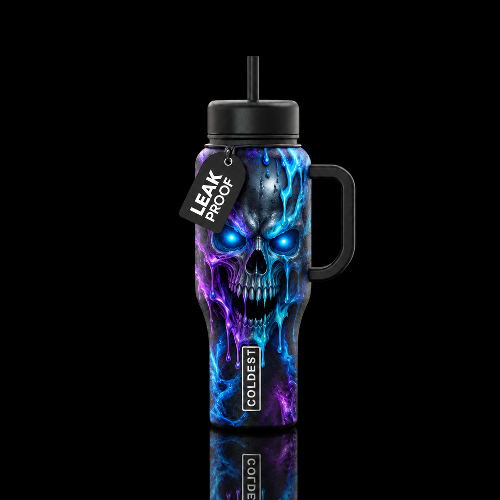scary, vibrant, realism, magical, dripping, abstra... water bottle design