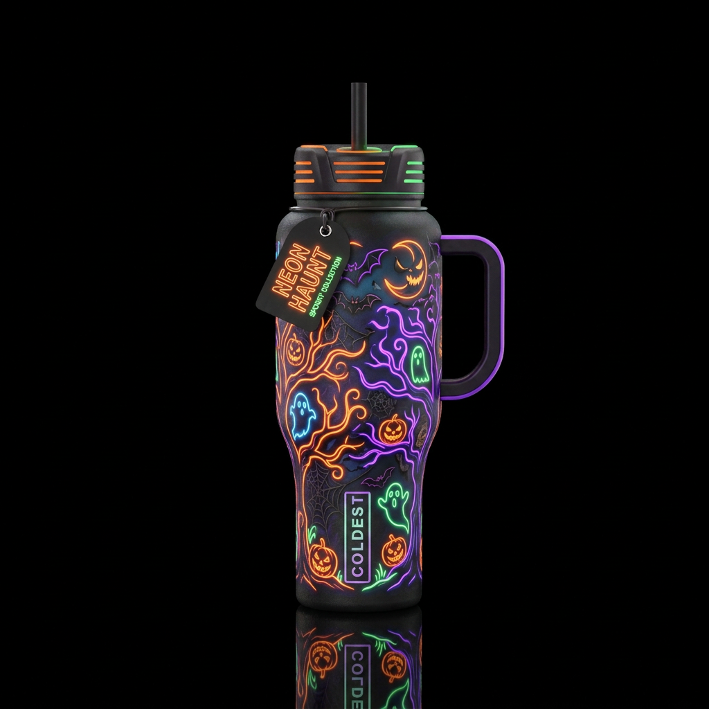 Halloween dark spooky neon water bottle design