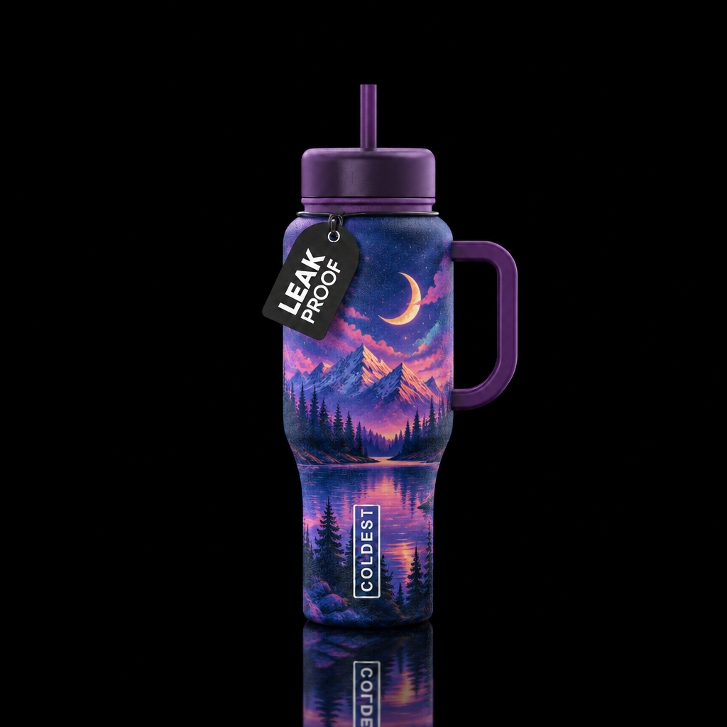 whimsical, matte, artistic, mythical water bottle design