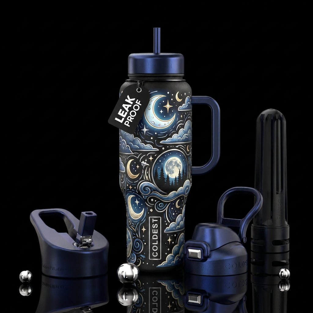 Moonlight doodling water bottle design