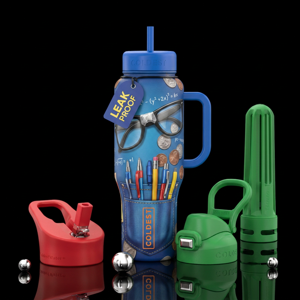 Nerd, pocket protector, pens and pencils, nerdy gl... water bottle design