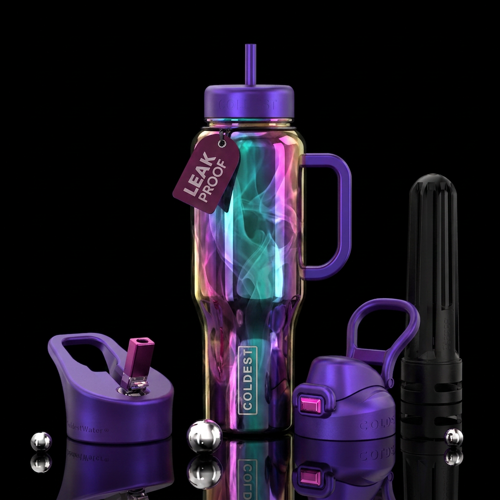 Smoke and mirrors iridescent water bottle design