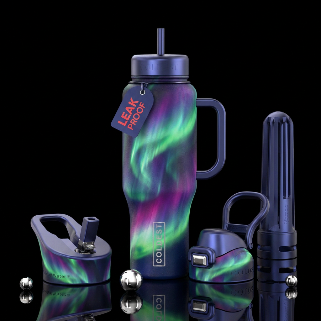 Aurora lights water bottle design