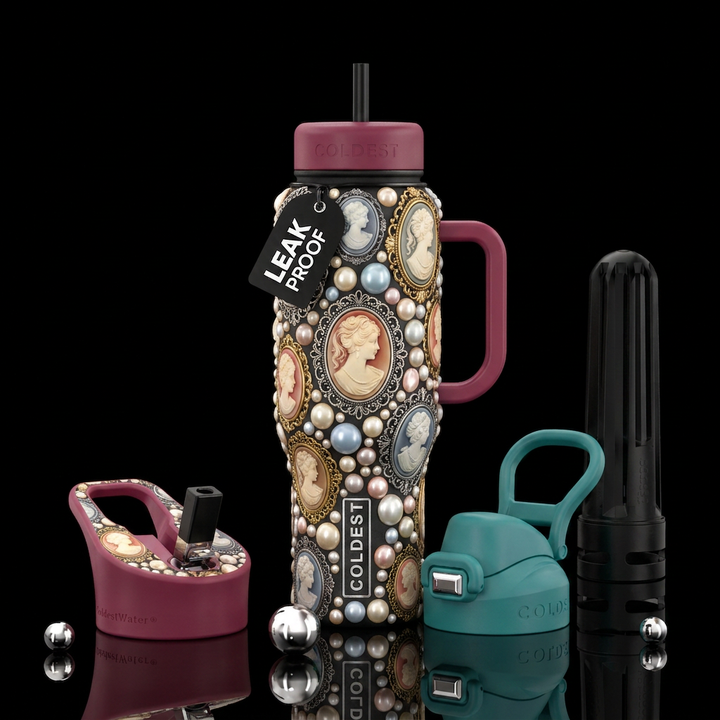Vintage cameos pearls water bottle design