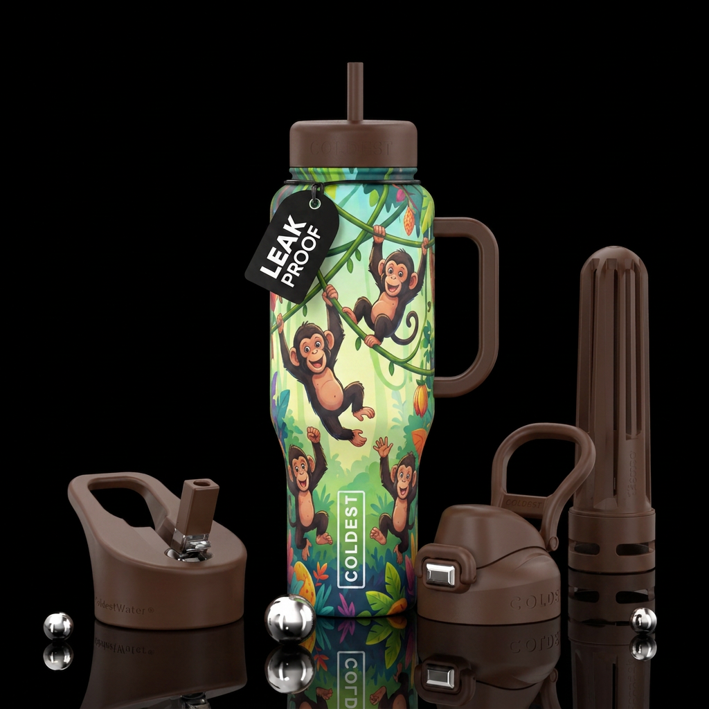 Monkey business baby chimps tree branches swinging water bottle design