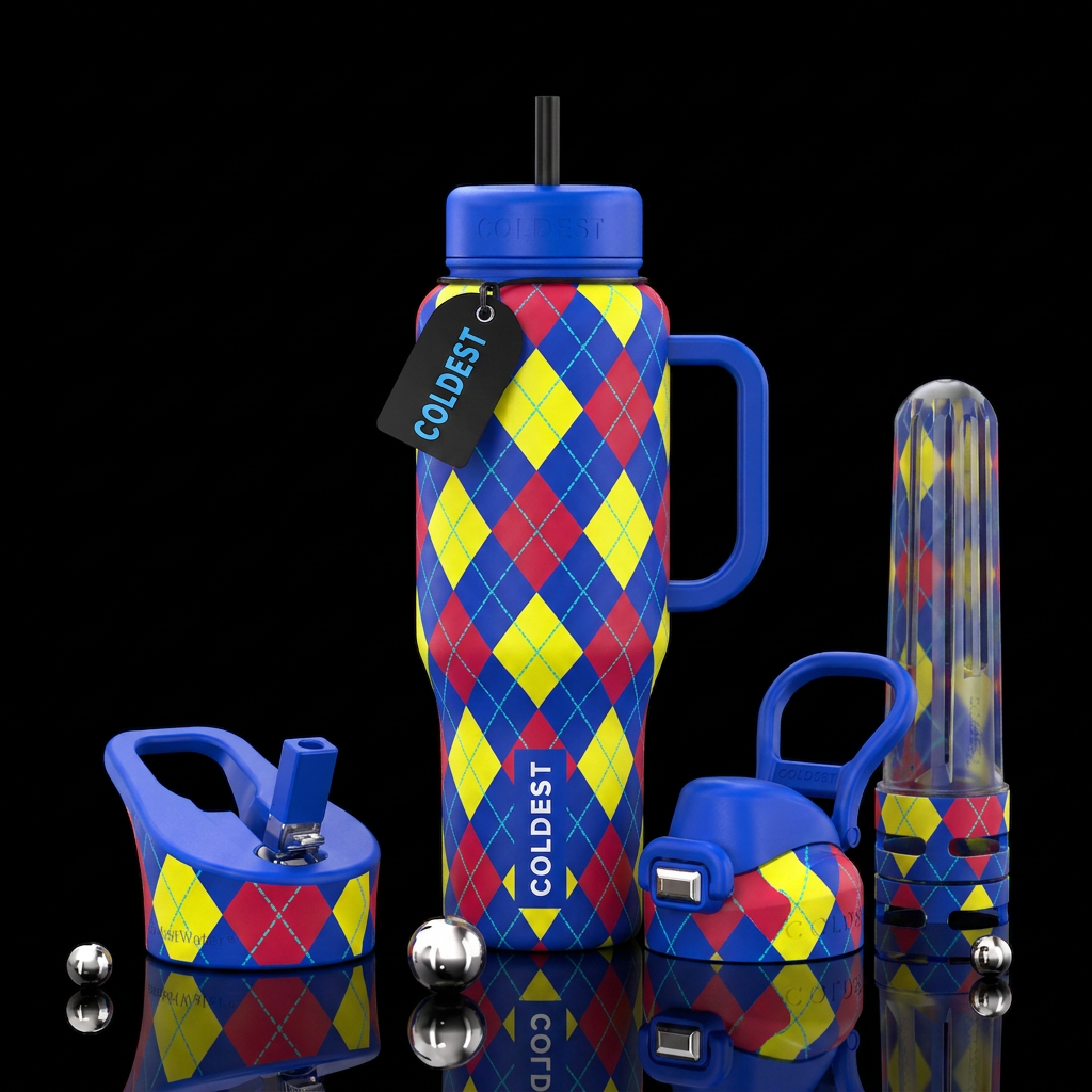 Argyle sock pattern water bottle design