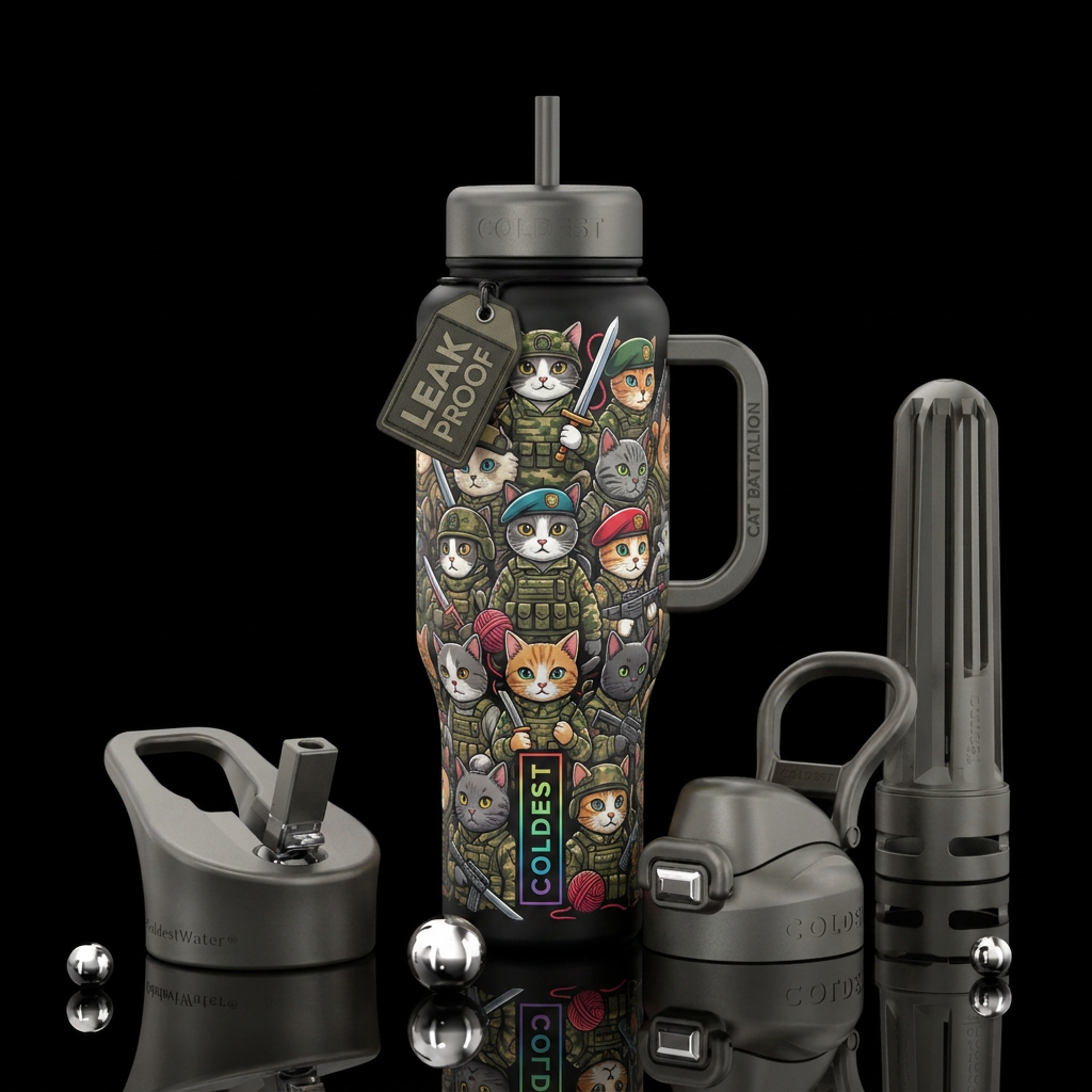 Cat army water bottle design