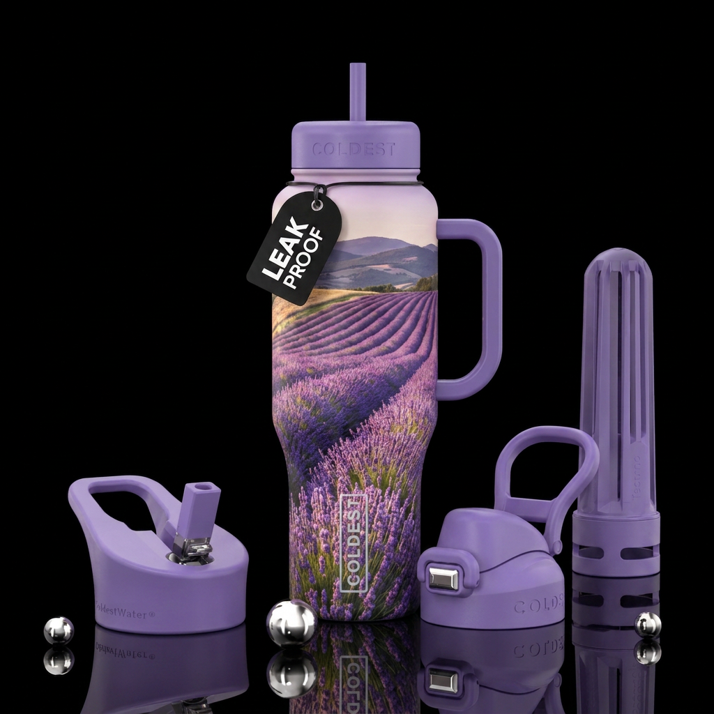 Lavender fields water bottle design