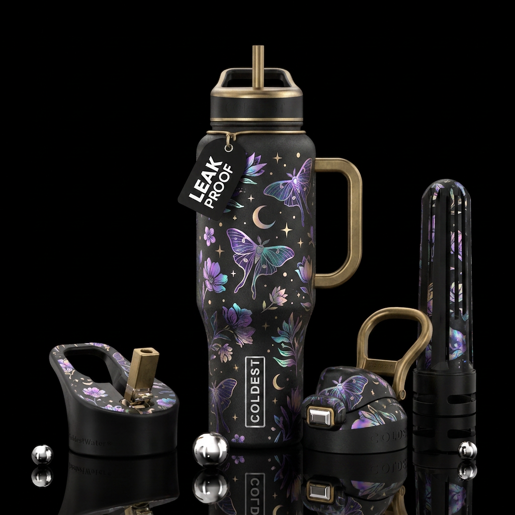 Scattered iridescent floral the wind moonlight flo... water bottle design