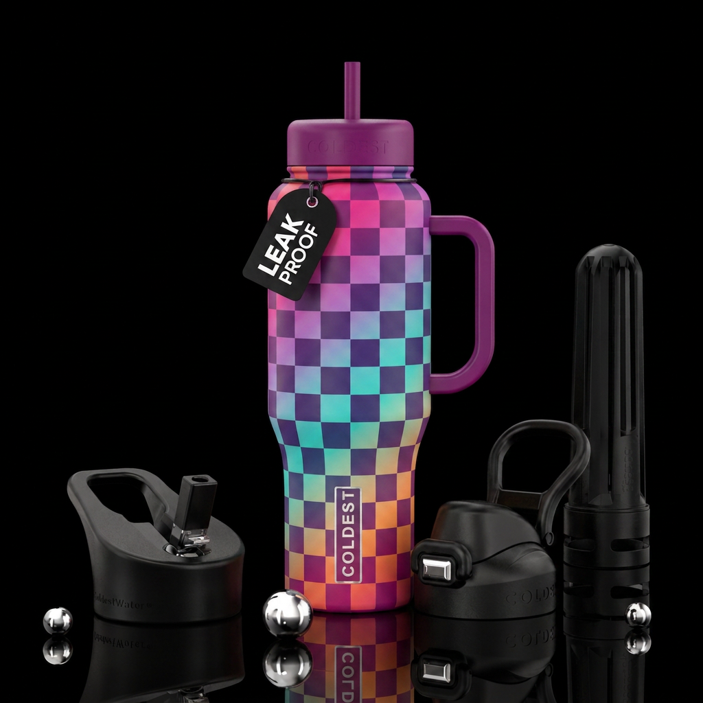 Colorful ombré checkers water bottle design