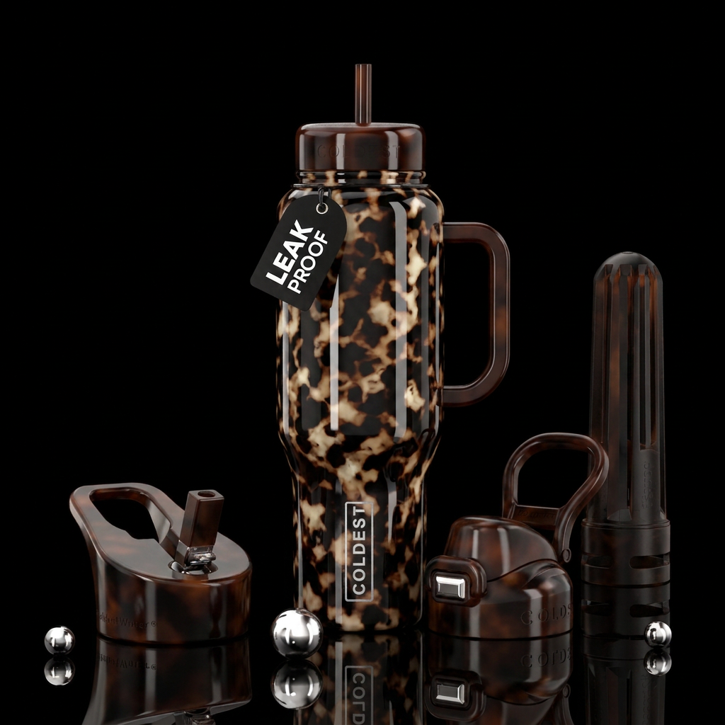 Tortoise shell brown black ivory pattern water bottle design