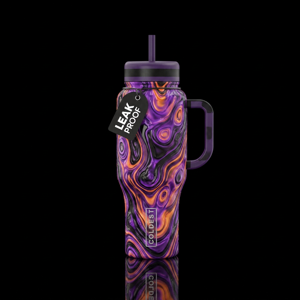Purple orange black toxic waste water bottle design