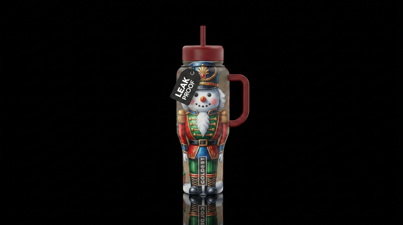 Snowman nutcracker water bottle design