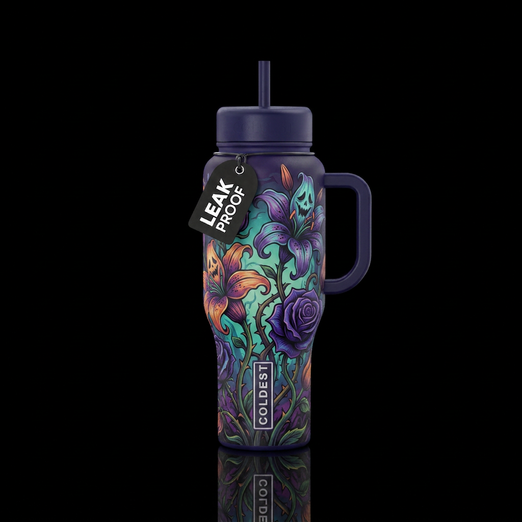 Haunted flowers water bottle design