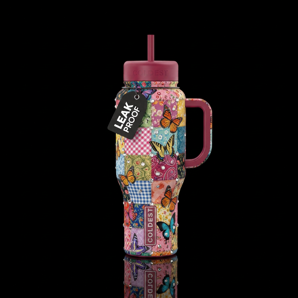 Dolly Parton coat of many colors patchwork quilt p... water bottle design