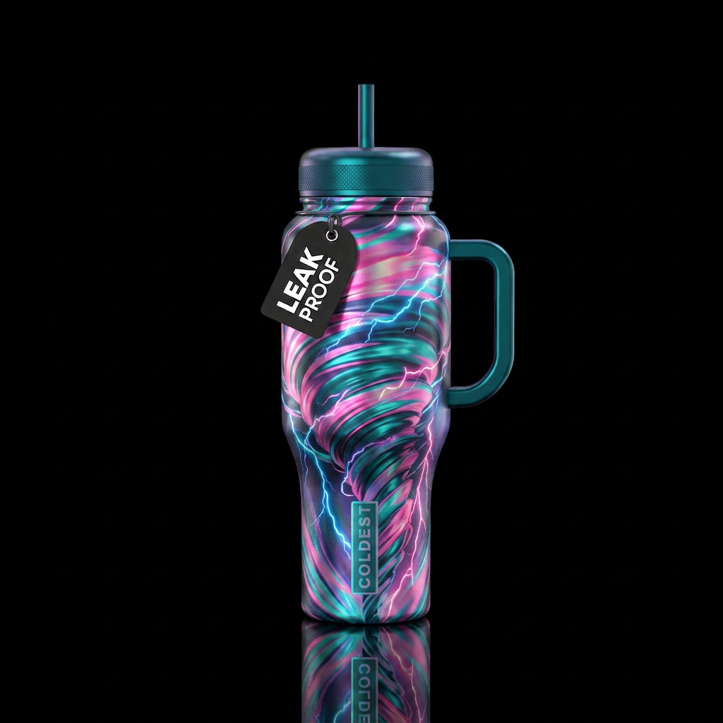 Twister tornado whole bottle lightening pinks teal... water bottle design