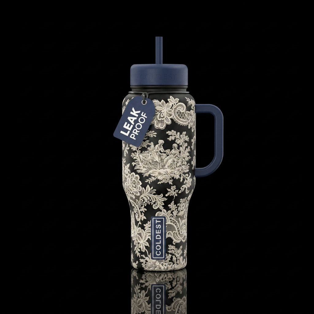 Ivory lace toile water bottle design