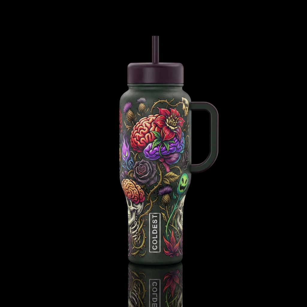 Garden of brains haunted flowers water bottle design