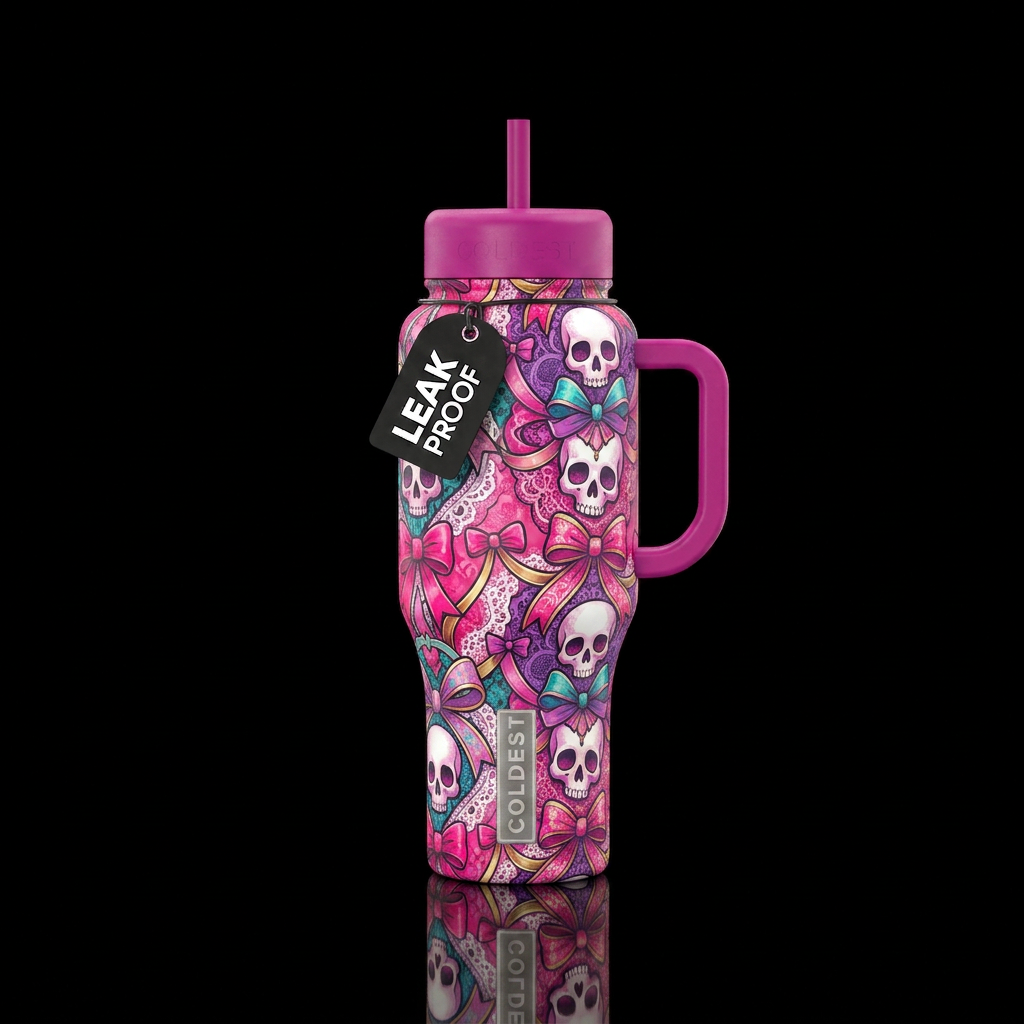 Pretty girly skulls with ribbons lace and bows water bottle design